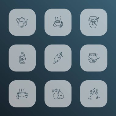 Kutlama simgeler stil tatlım, Mısır, stemware ve diğer çay fincanı öğeleri kümesi satır. İzole illüstrasyon kutlama simgeler.