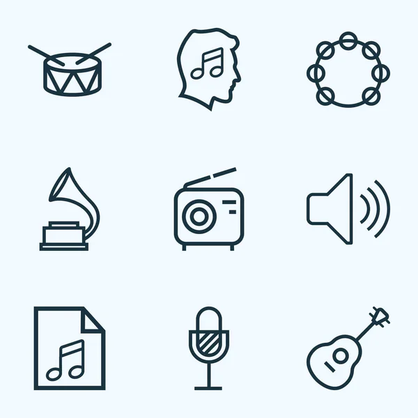 Music icons line style set with radio, tambourine, volume and other timbrel elements. Isolated  illustration music icons. — Stock Photo, Image