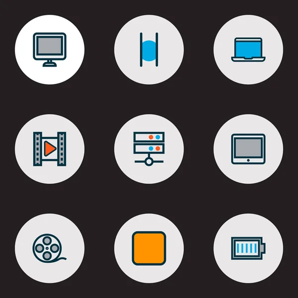 Media ikoner färgad linje set med stopp, kostnad, laptop och andra datacenter element. Isolerade illustration media ikoner. — Stockfoto