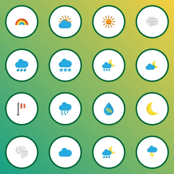 Air icons flat style set with rainy, snowy, flag and other rain elements. Isolated vector illustration air icons. — Stock Vector