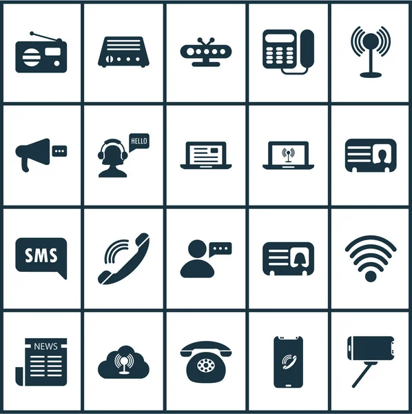 Távközlési ikonok beállítása a felhő hozzáférési pont, a bot selfie, a wifi és a hívó elemeivel. Elszigetelt vektoros illusztráció távközlési ikonok. — Stock Vector