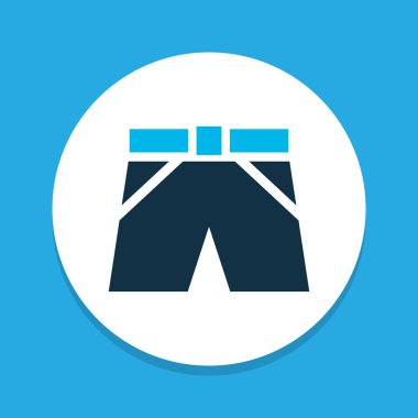 Şort simgesi renkli sembol. Premium kalite izole yüzme mayo moda stil öğesinde.