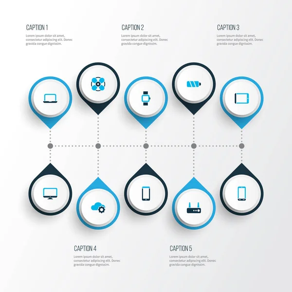 Electronics icons colored set with laptop, router, phone and other wifi elements. Isolated  illustration electronics icons. — Stock Photo, Image