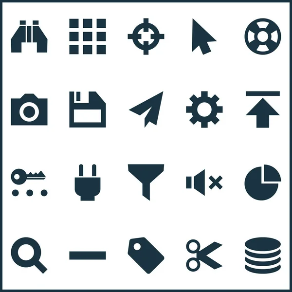 Icone utente impostate con app, plug, ricerca e altri elementi binoculari. Isolate icone utente illustrazione . — Foto Stock