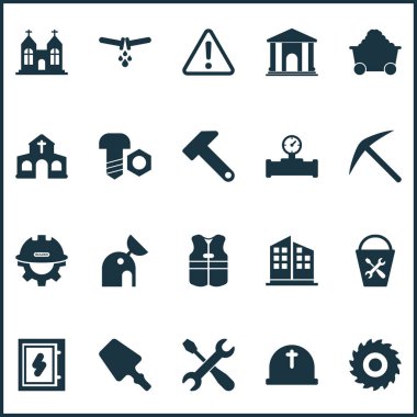 Endüstriyel simgeler boru kesici ve diğer müsvettesini öğeleri freze, akan sıyırıcı ayarlayın. İzole vektör çizim endüstriyel simgeler.