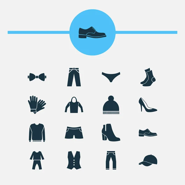 Icone del vestito con pigiami, pantaloni, calze e altri elementi di pigiama. Isolato vettoriale illustrazione icone vestito . — Vettoriale Stock