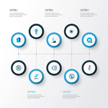Emanet simgeler kümesi ile renkli kapı kapandı, koruyucu durdurmak ve diğer merdiven öğeleri tutmak. İzole vektör çizim Emanet simgeler.