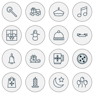 Tatil Icons set ile kış şapka, tart, çan ve diğer hava topu öğeleri ile. İzole vektör çizim tatil simgeler.