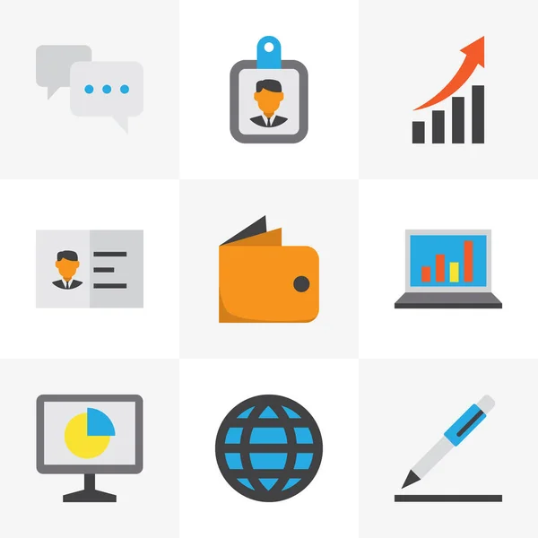 Business ikoner platt stil set med växande diagram, konversation, autentisering och andra identifiering element. Isolerade illustration business ikoner. — Stockfoto