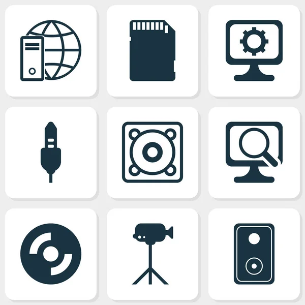 Hardware icons set with computer settings, speaker, music speaker and other internet network elements. Isolated  illustration hardware icons. — Stock Photo, Image