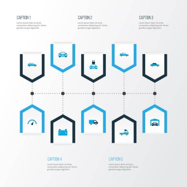 Otomobil simgeler kümesi tak, Chronometre, van ve diğer araba öğeleri ile renkli. İzole vektör çizim otomobil simgeler.