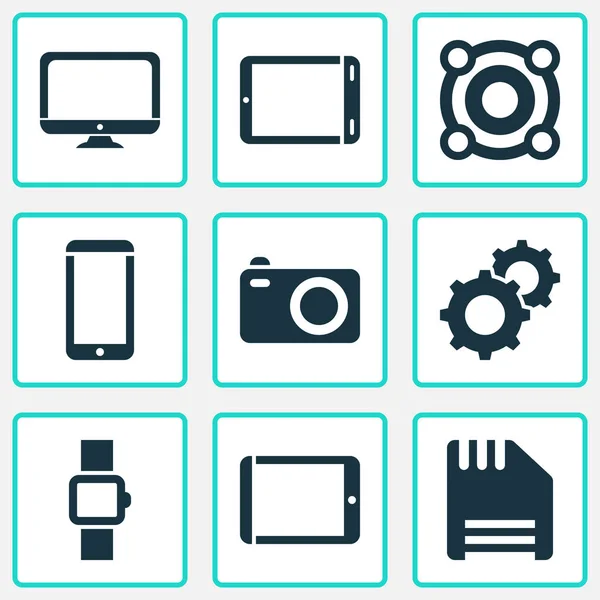 Technology icons set with palmtop, camera, tablet and other speaker elements. Isolated vector illustration technology icons. — Stock Vector