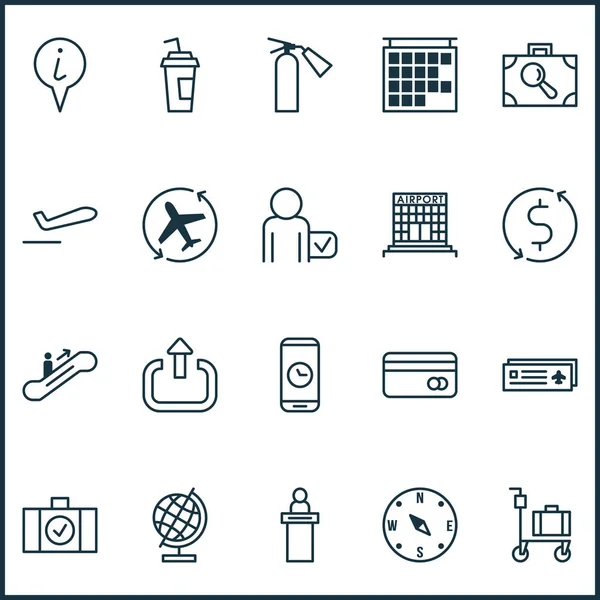 Airport icons set with logout, reception, escalator up and other globetrotter elements. Isolated  illustration airport icons. — Stock Photo, Image