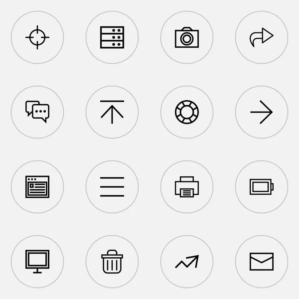 Interface pictogrammen lijnstijl ingesteld met datacenter-, foto-, printer- en andere elementen van de browser. Geïsoleerde vector illustratie interface pictogrammen. — Stockvector