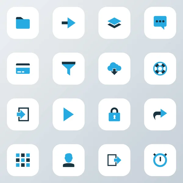 Interface icons colored set with play, stopwatch, folder and other start elements. Isolated  illustration interface icons. — Stock Photo, Image