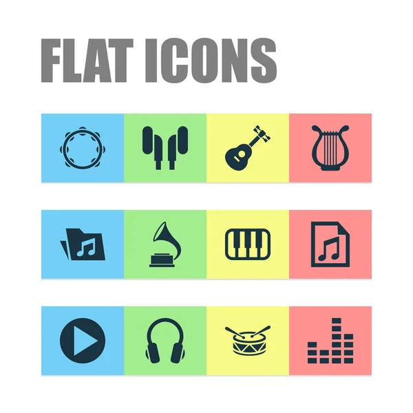 Audio icons set with play, headset, folder and other lyre elements. Isolated  illustration audio icons.