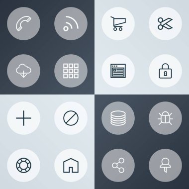 Kullanıcı simgeleri stil kümesi ile ev, sosyal, telefon ve diğer PIN öğeleri satır. İzole vektör çizim Kullanıcı simgeleri.