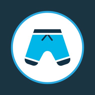 Şort simgesi renkli sembol. Premium kalite izole yüzme mayo moda stil öğesinde.