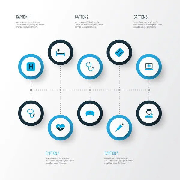 Antibiotic icons colored set with equipment, stethoscope, hospital and other polyclinic helipad elements. Isolated  illustration antibiotic icons. — Stock Photo, Image