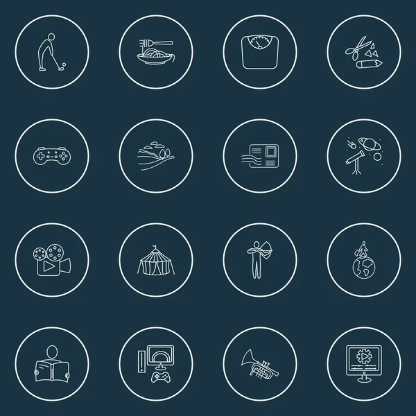Lifestyle icons line style set with travelling, scrapbooking, snowboard and other bugle elements. Isolated vector illustration lifestyle icons. — Stock Vector