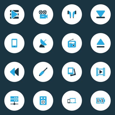 Medya Icons Set ile renkli çıkarma, Galeri, amplifikatör ve diğer film öğeleri. İzole illüstrasyon medya simgeler.