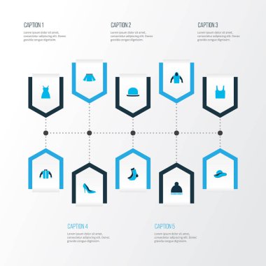 Giyim simgeler kümesi pon pon, singlet, hoodie ve diğer elbise öğeleri ile renkli. İzole şekil kutsal kişilerin resmi elbise.