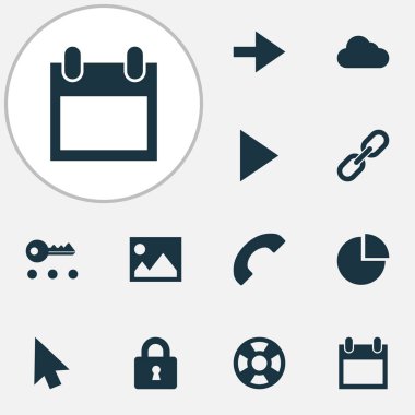 Simgeler koymak cankurtaran, gizlilik, ileri ve diğer üretim elemanları ile arabirim. İzole illüstrasyon arayüzü simgeler.