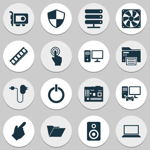 Dator ikoner set med utskriva bearbetar med maskin, server, mapp och andra pekfingret element. Isolerade illustration dator ikoner. — Stockfoto