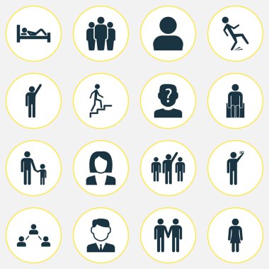 Profil, öğrenci, uyku ve kadın diğer öğeleri ile insan Icons set. İzole illüstrasyon insan simgeleri.