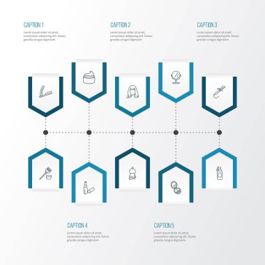 Simgeler çizgi stili saç boya fırçası, havlu, saç maşası ve krem diğer öğeleri ile berber. İzole illüstrasyon Kuaför simgeler.