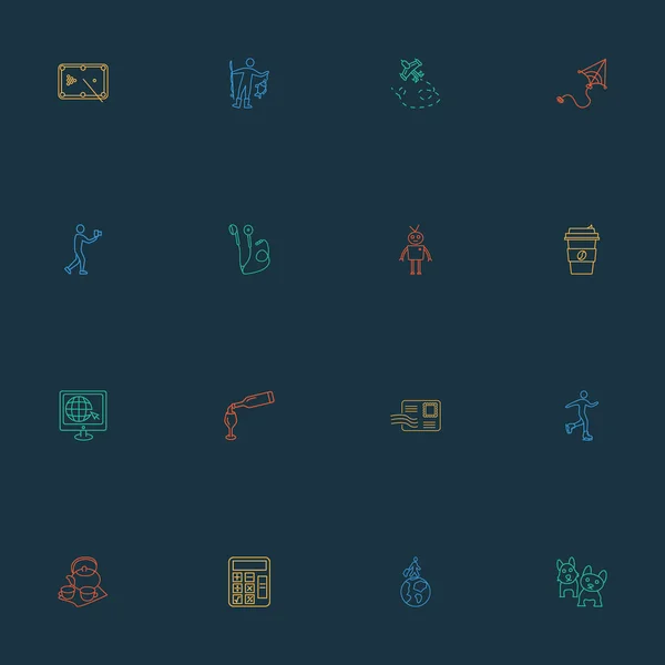 Entertainment icons line style set with robots, wine bottle, kites and other photographer elements. Isolated  illustration entertainment icons. — Stock Photo, Image