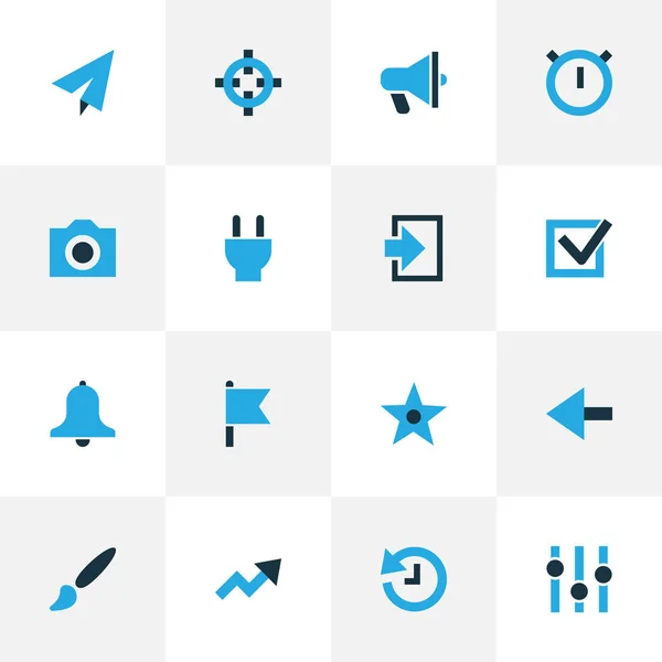 Ícones de usuário colorido conjunto com história, plug, bandeira e outros elementos de objetivo. Ícones de usuário de ilustração isolados . — Fotografia de Stock