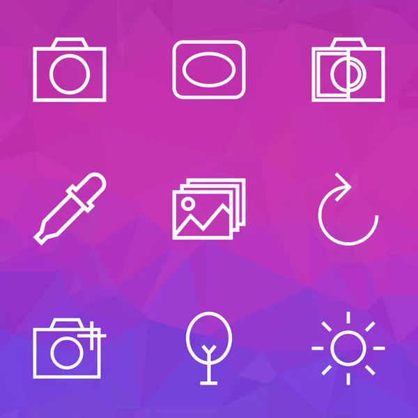 Picture icons line style set with colorless, pipette, shine and other add a photo elements. Isolated  illustration picture icons.