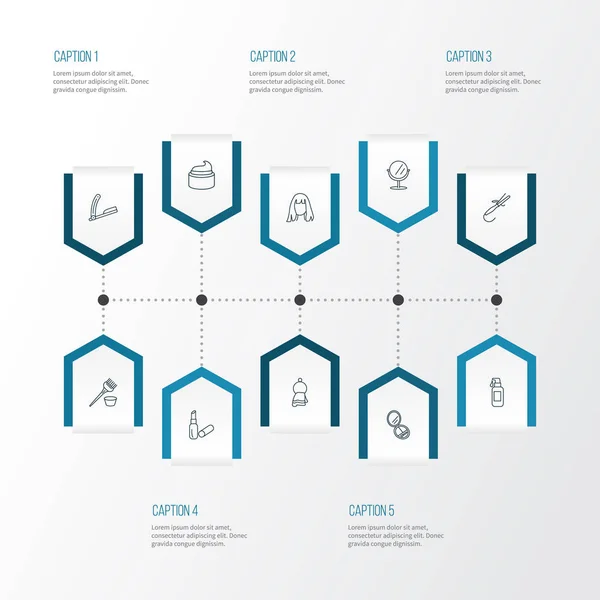 Borbély ikonok vonalstílus készlet hajkefe festék, törölköző, hajsütővas és krém elemeivel. Elszigetelt illusztráció fodrász ikonok. — Stock Fotó