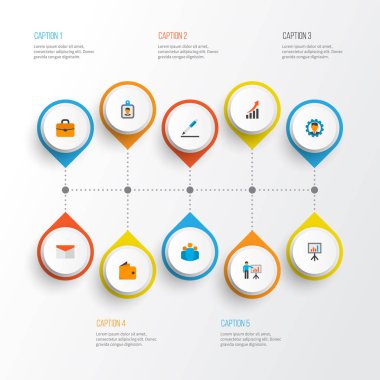 Ticaret simgeler düz stil grafik, takım ve diğer tanıtım panosu öğeleri büyüyen cüzdan ile ayarlayın. İzole vektör çizim ticaret simgeler.