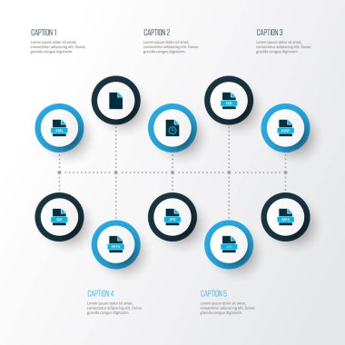 Dosya kodu, dosya xml, dosya pptx ve diğer yedekleme öğeleri kümesiyle renkli belge simgeleri. İzole vektör çizimi belge simgeleri.