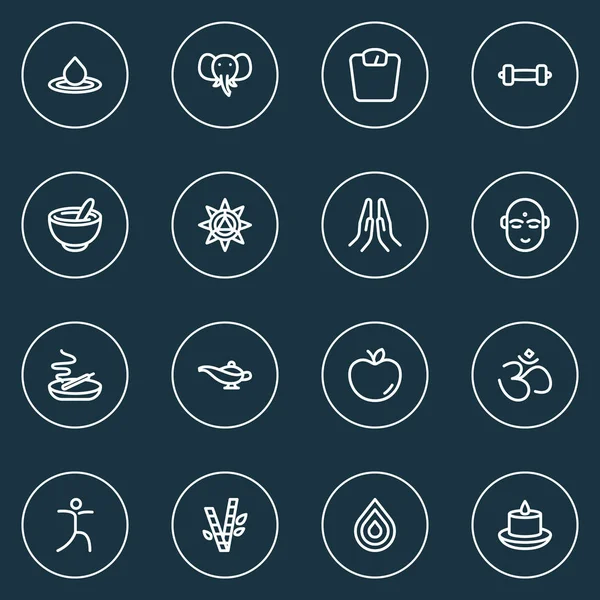 Relax icons line style set with lamp, prayer, dumbbell and other indian man elements. Isolated vector illustration relax icons. — Stock Vector