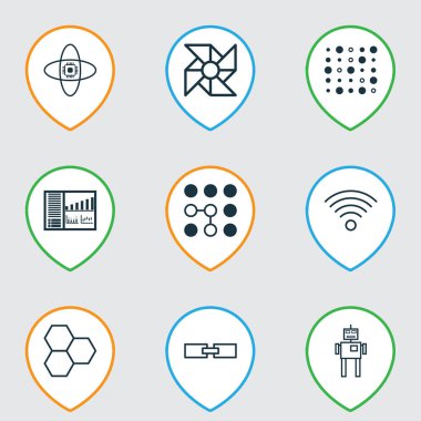 Simgeler öğrenme hesaplama karmaşıklık, veri hücrelerini, bilgisayar beyin ve diğer atom cpu öğeleri ile ayarlayın. İzole illüstrasyon simgeler öğrenme.