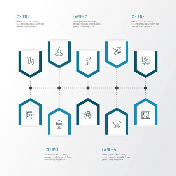 Szórakozás ikonok vonal stílus készlet festés, fejhallgató, akvárium és fotós elemeivel. Elszigetelt illusztráció szórakoztató ikonok. — Stock Fotó