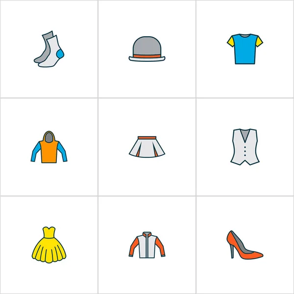 Clothes icons colored line set with cardigan, half-hose, dress and other sweatshirt elements. Isolated  illustration clothes icons.