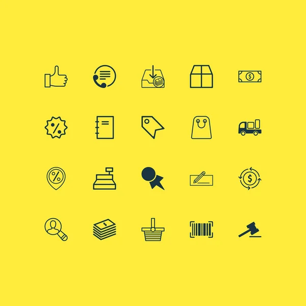 E-Commerce-Symbole mit Einkaufstasche, finden Publikum, Währungsumtausch und andere empfohlene Elemente. isolierte Illustration Ikonen des E-Commerce. — Stockfoto