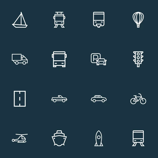 Transport ikony stylu zestaw z cabriolet, Cysterna, monorail i inne elementy tramwaj linii. Ilustracja na białym tle transport ikony. — Zdjęcie stockowe