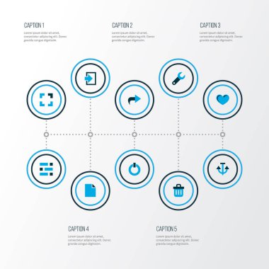 Arabirim simgeler Pano, kalp, çöp ve diğer istatistik öğeleri kümesi renkte. İzole vektör çizim arayüzü simgeler.