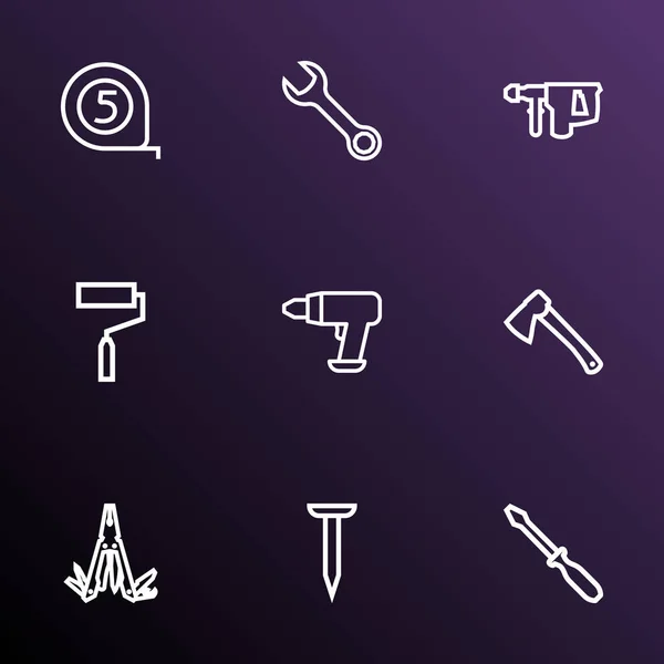 Reparatur-Symbole Linie Stil-Set mit Multi-Tool, Beil, Schraubenschlüssel und andere Elemente Axt. Isolierte Vektor Illustration Reparatur Symbole. — Stockvektor