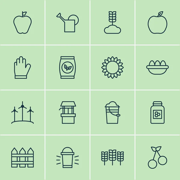 Farm icons set with packet, fence, cereal and other wheat elements. Isolated vector illustration farm icons. — Stock Vector