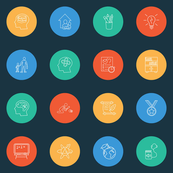 Education icons line style set with primary school, blackboard, astrophysics and other graduate elements. Isolated vector illustration education icons.