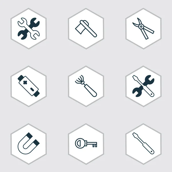 Equipment icons set with magnet, ax, repair tools and other pliers elements. Isolated vector illustration equipment icons. — Stock Vector