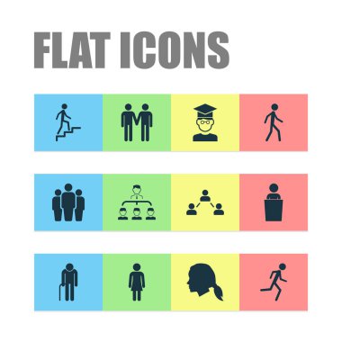 İnsanlar simgeler öğrenci, kadın, dedesi arkadaşları öğelerle ayarlayın. İzole illüstrasyon insanlar simgeler.