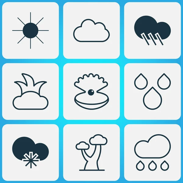 Icone armoniche con pioggia, grande albero, sole e altri elementi di pioggia. Isolato illustrazione armonia icone . — Foto Stock