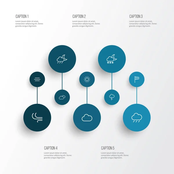 Weather icons line style set with cloudy sky, sunshine, blizzard and other wind elements. Isolated  illustration weather icons. — Stock Photo, Image